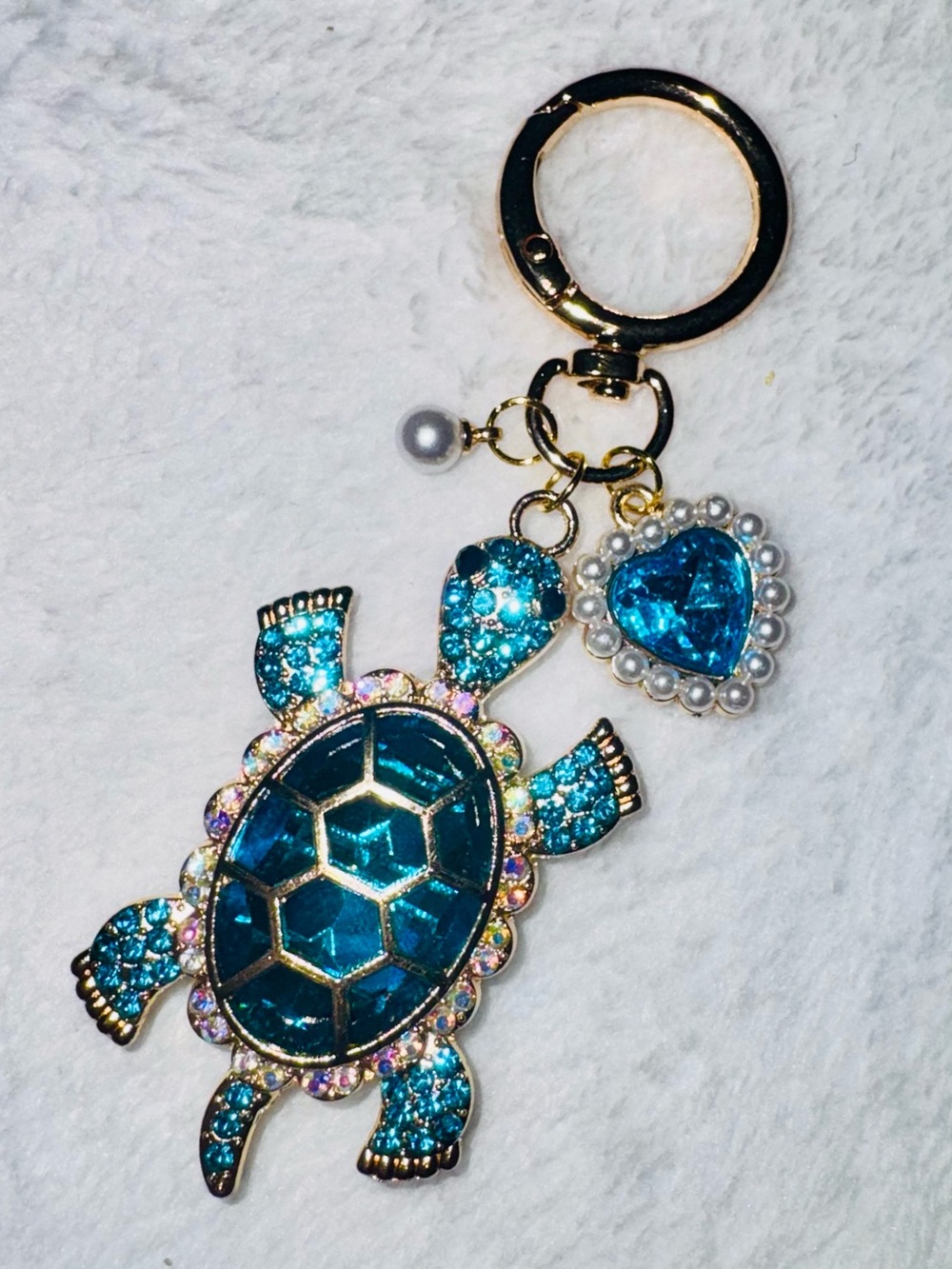 Unbranded Turtle Keychain Bag Charm Green OR Blue Rhinestone gold-tone (each) - Picture 4 of 8